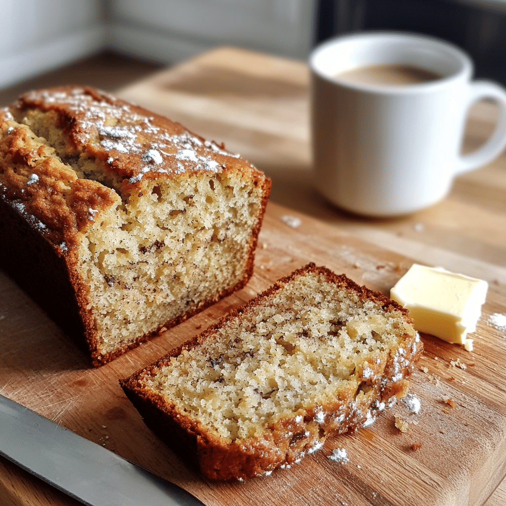 Moist Banana Bread Loaf with Thick Slices Ready to Serve