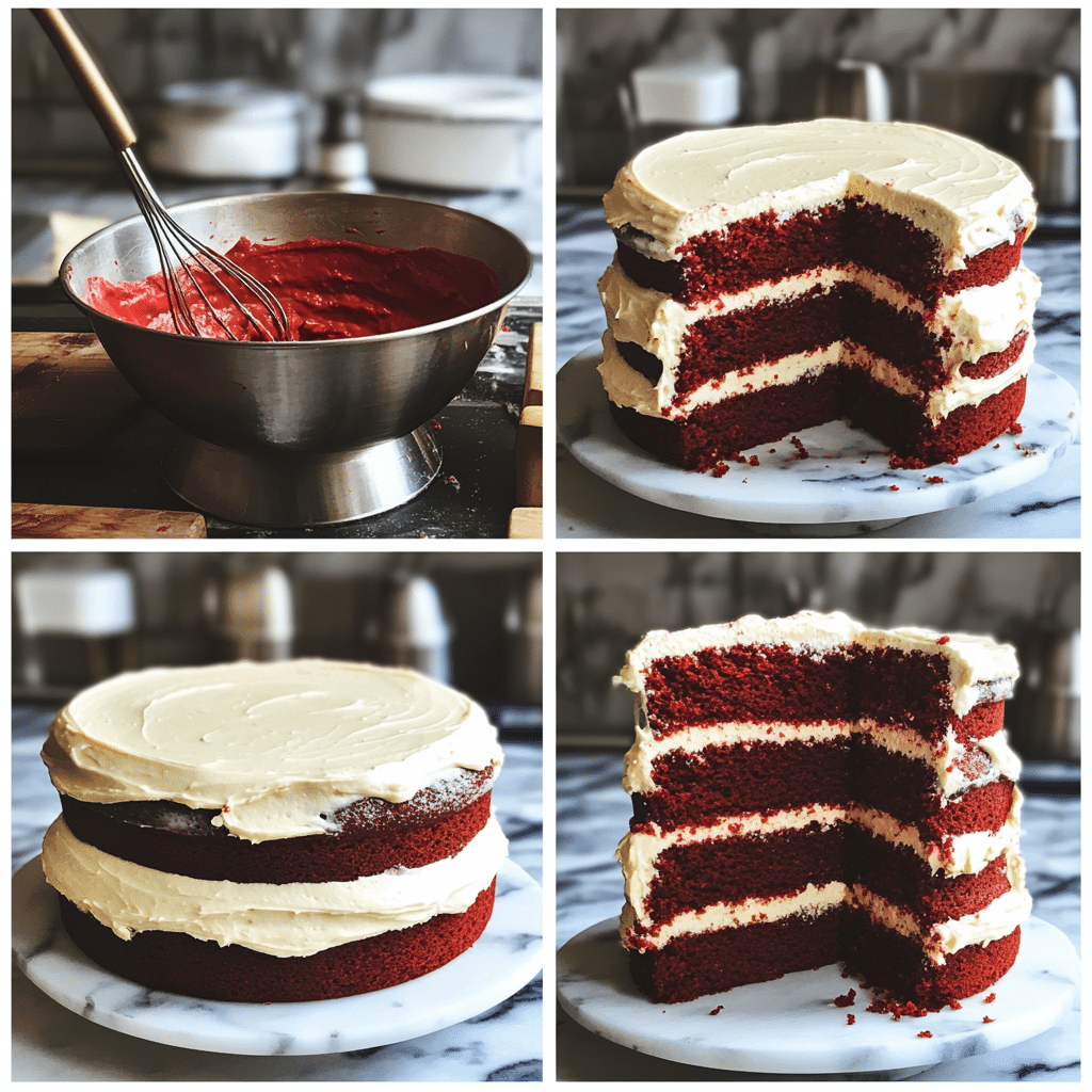 Red Velvet Layer Cake Step-by-Step Collage