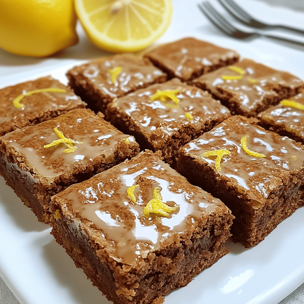 Lemonies lemon brownies cut into squares with lemon glaze on top
