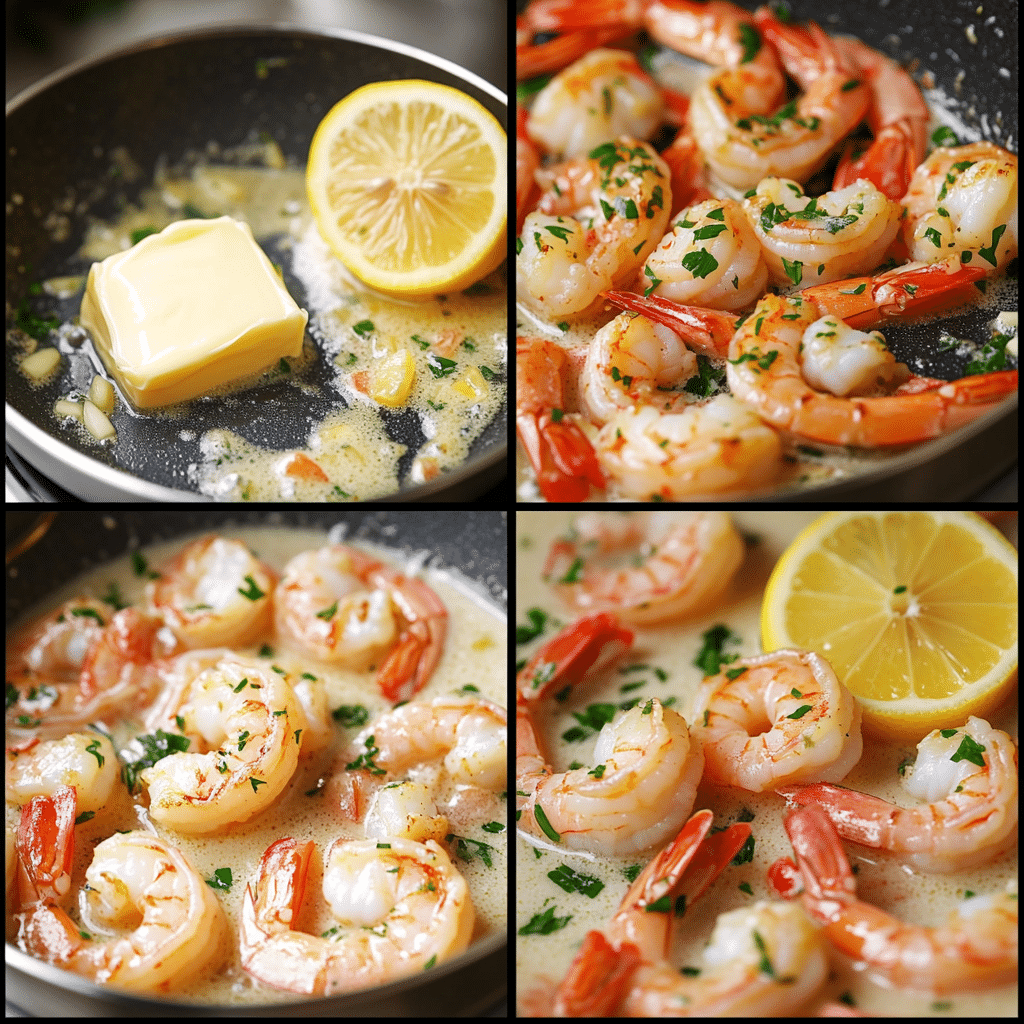 Ingredients for garlic butter shrimp on a kitchen counter