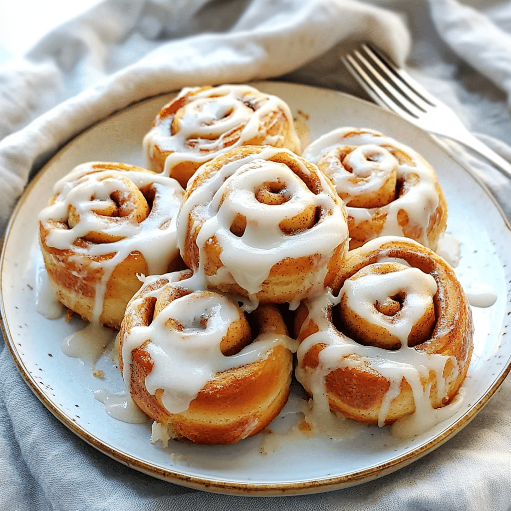 Close-up of gooey sourdough cinnamon rolls with icing