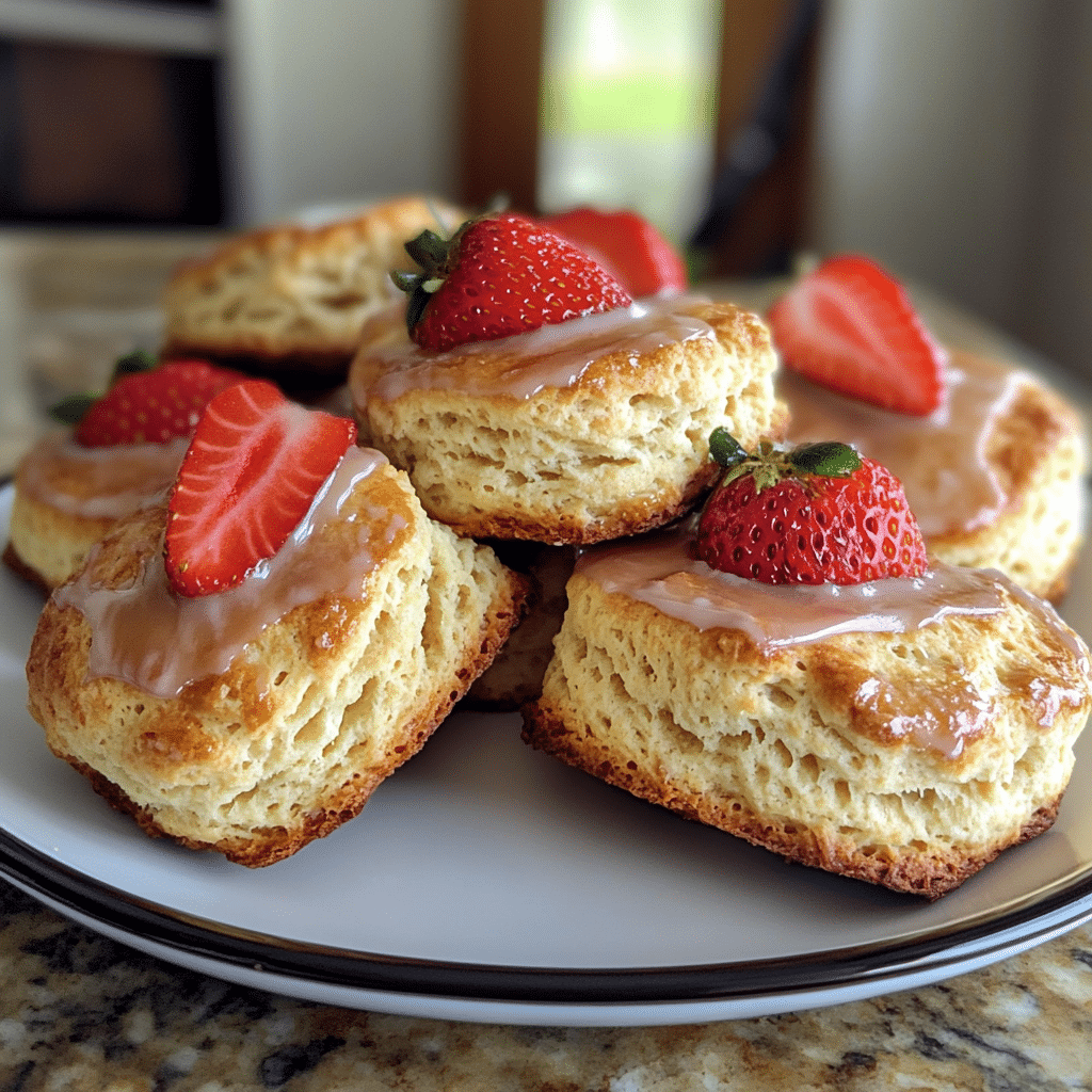 Strawberry scones with glaze and fresh strawberries