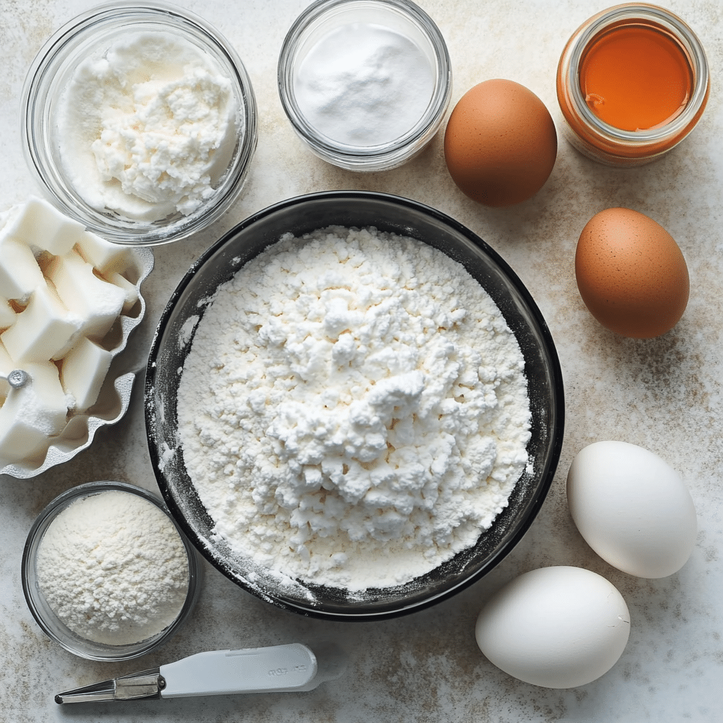 Egg whites, sugar, cake flour, cream of tartar, vanilla, and a tube pan for angel food cake