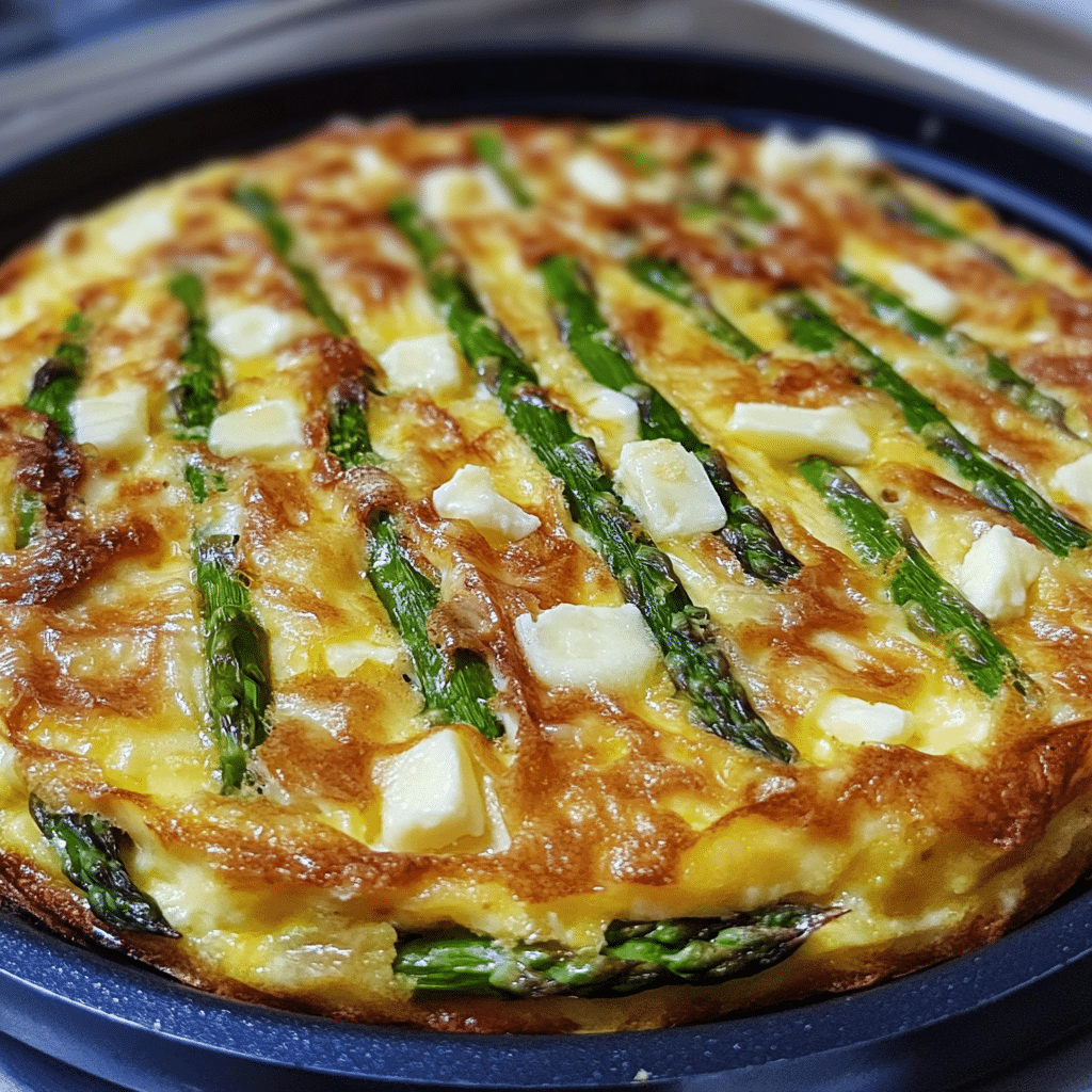 A freshly baked asparagus frittata with cheese and asparagus