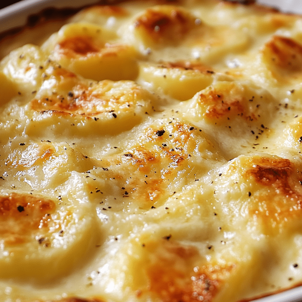 Creamy au gratin potatoes with golden crust