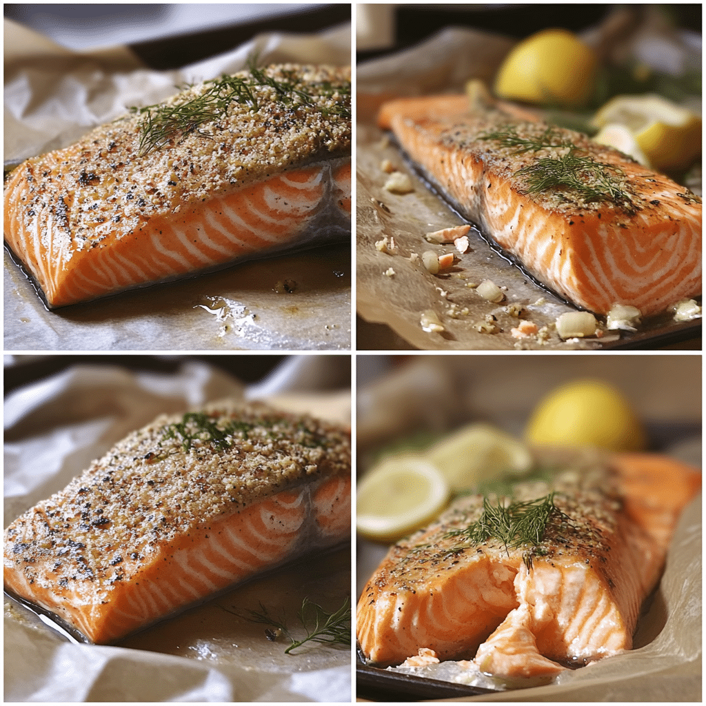 Salmon, lemon, dill, and garlic for baked salmon