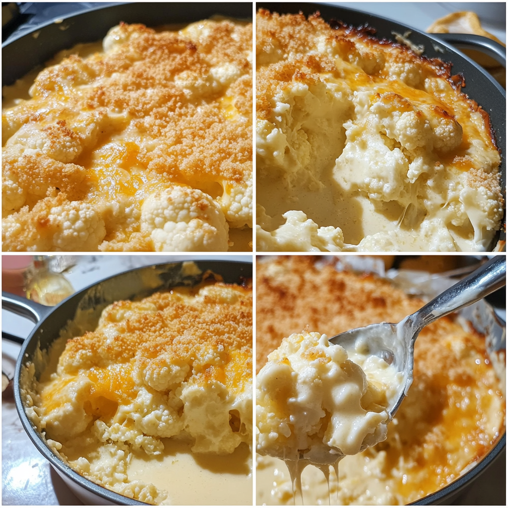 ingredients for cauliflower gratin including cauliflower butter flour milk garlic cheddar parmesan and seasonings