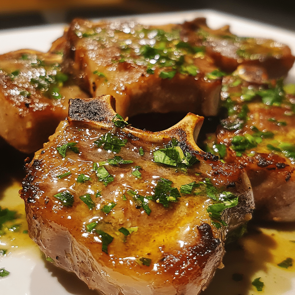 Juicy lamb chops with garlic butter and a golden exterior