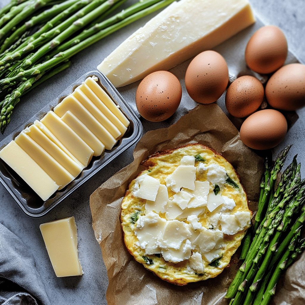 Eggs, cheese, and asparagus for frittata