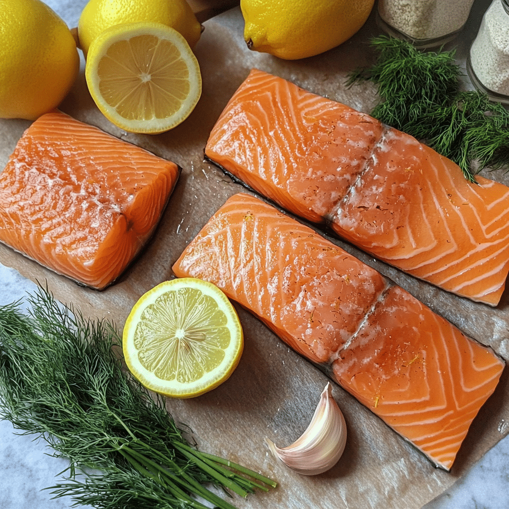 Baked salmon with lemon and dill, ready to serve