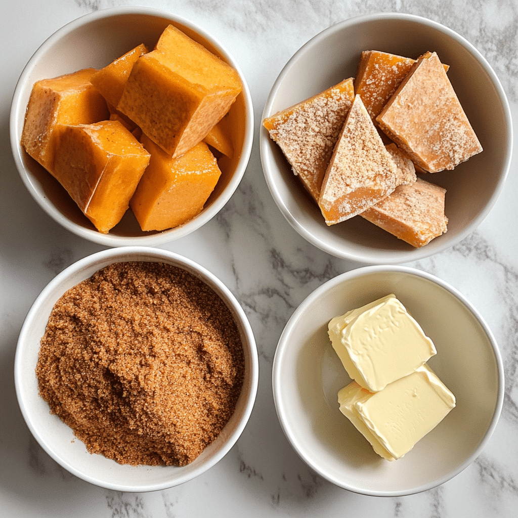 Overhead view of ingredients for making candied yams