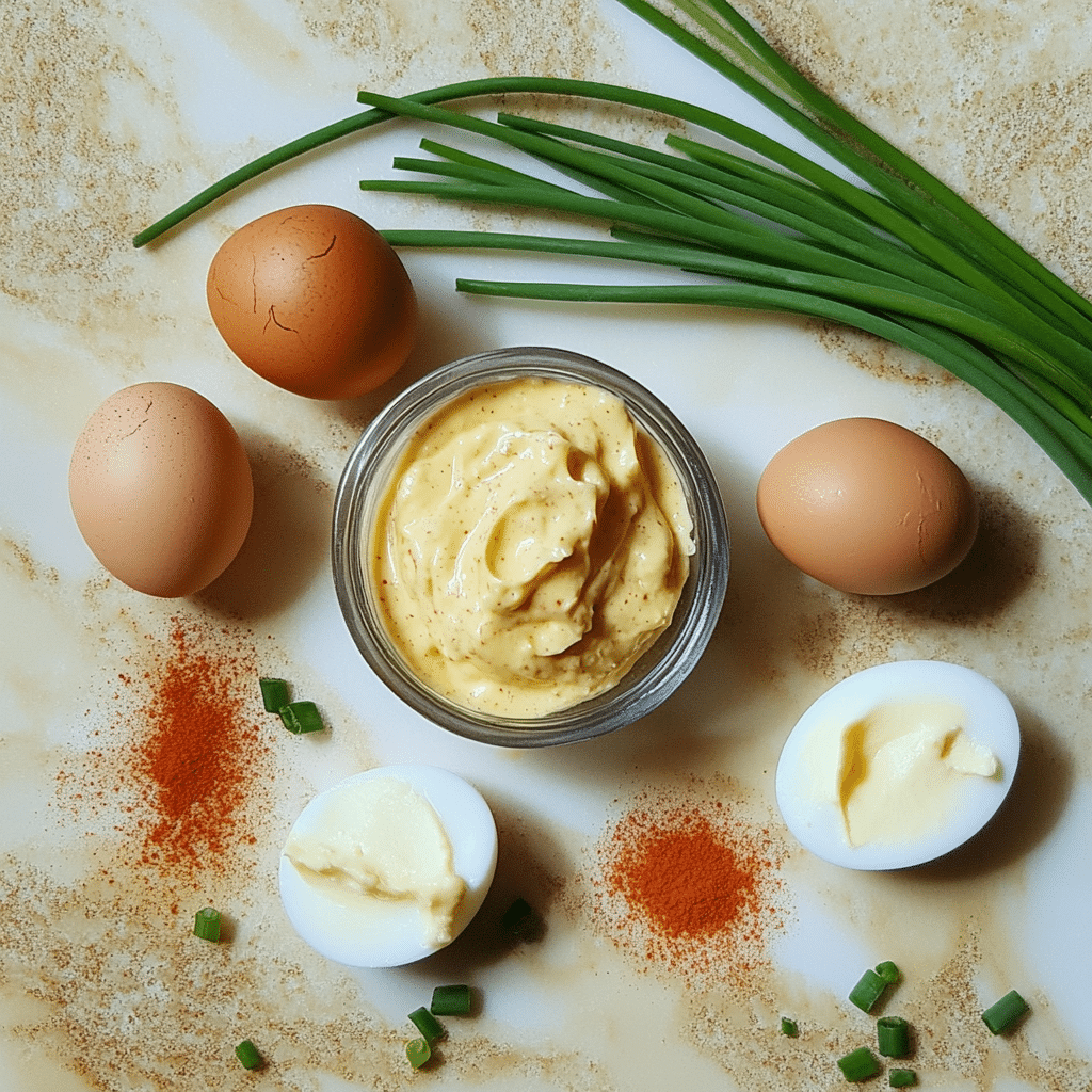 Mayo, mustard, and paprika for deviled eggs