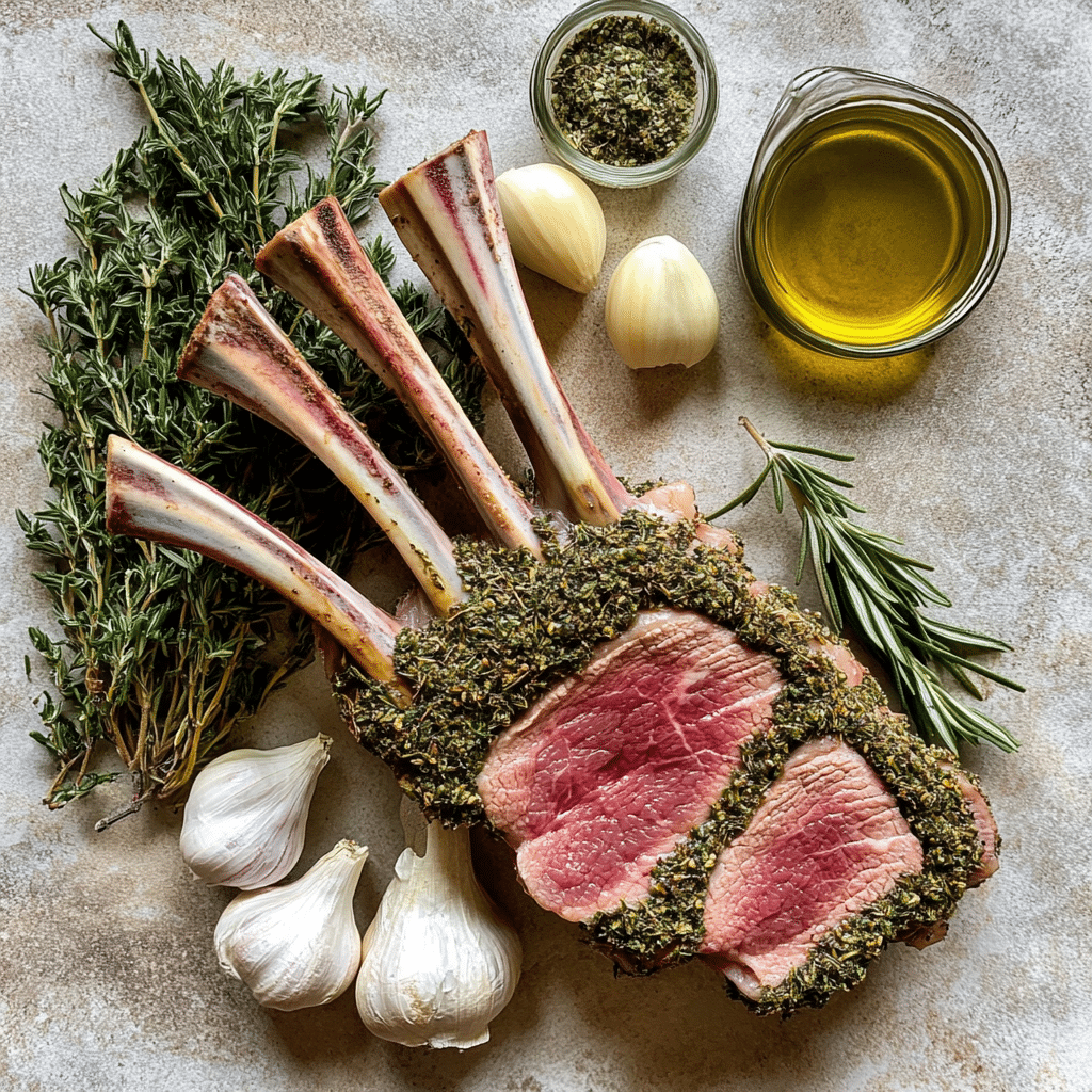 Rack of lamb with garlic, rosemary, and thyme for the crust