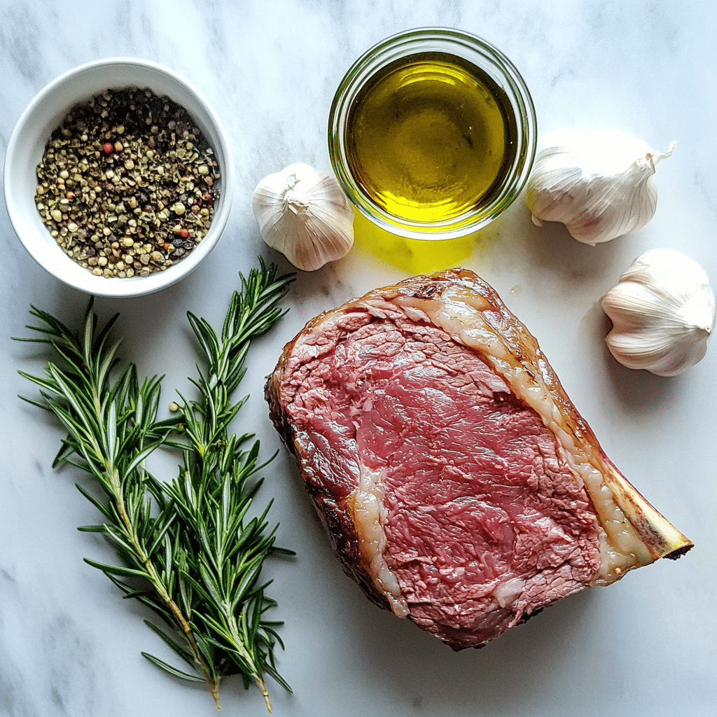 Leg of lamb, garlic, rosemary, and olive oil for roast lamb