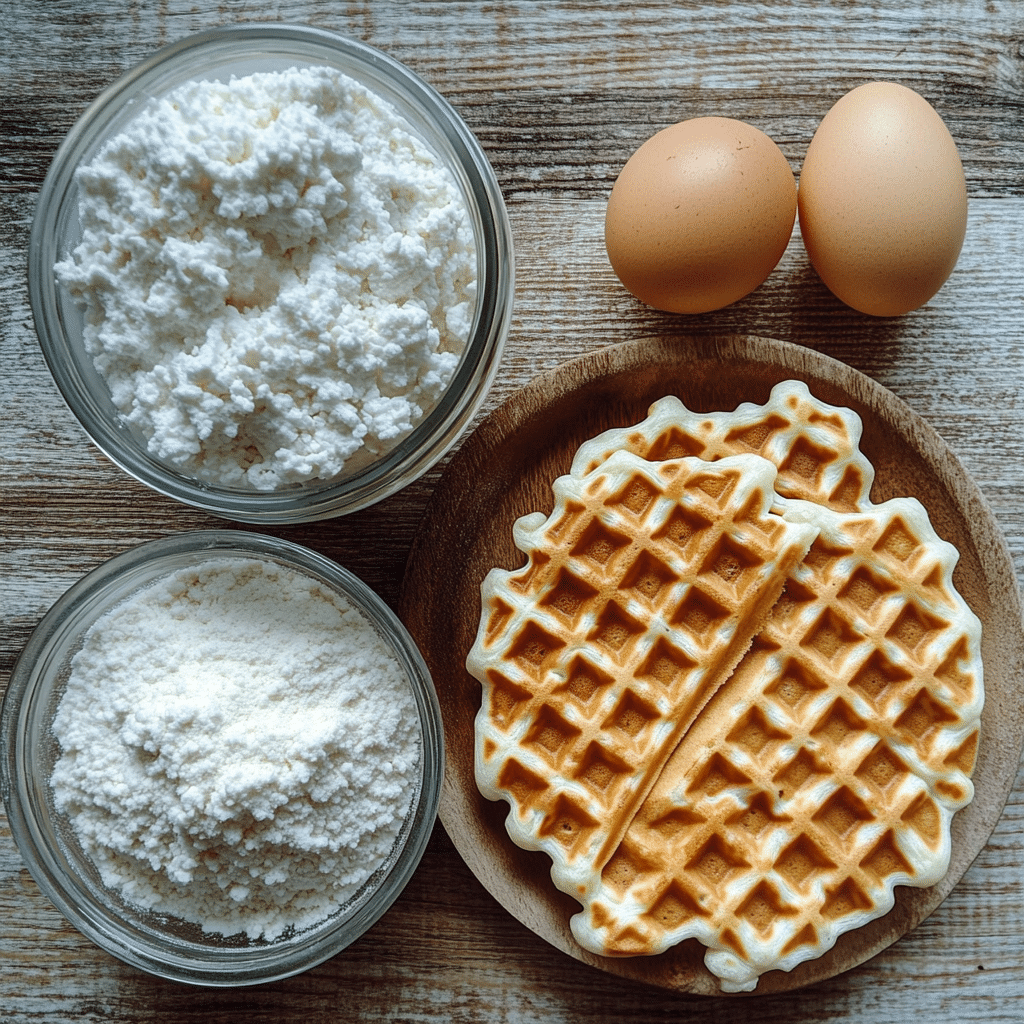 Sourdough starter, flour, and eggs for waffles