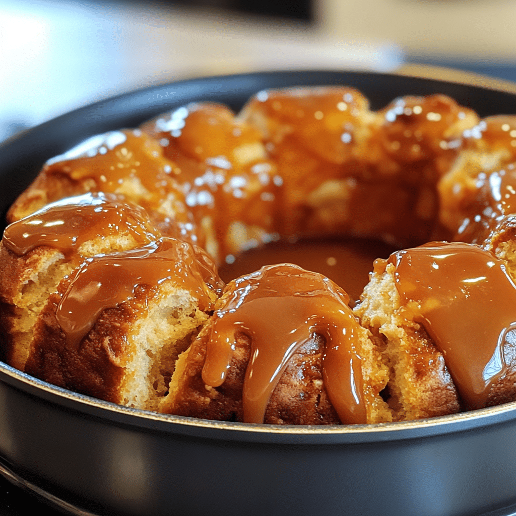 Monkey bread with caramel sauce and gooey bread pieces