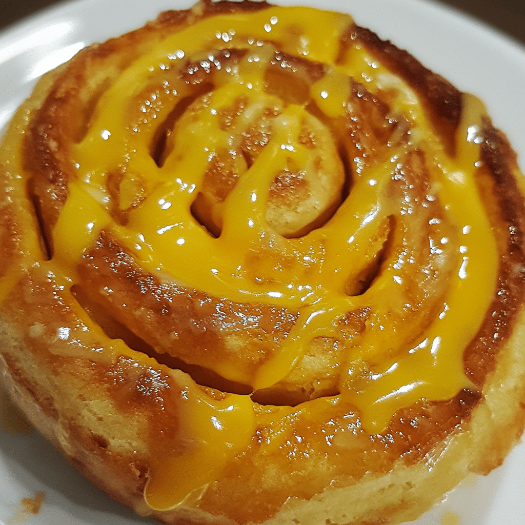 A freshly baked orange roll with orange glaze