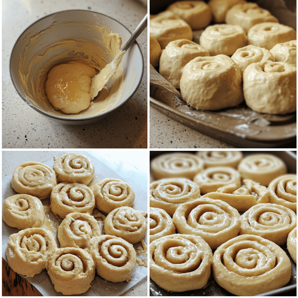 four panel collage showing steps to make parker house rolls