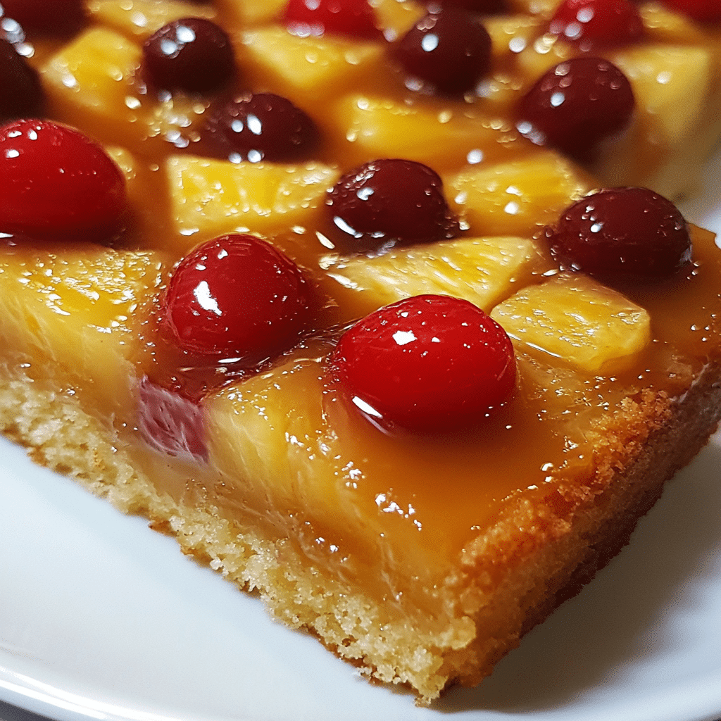 Pineapple upside-down cake with caramelized pineapple and cherries