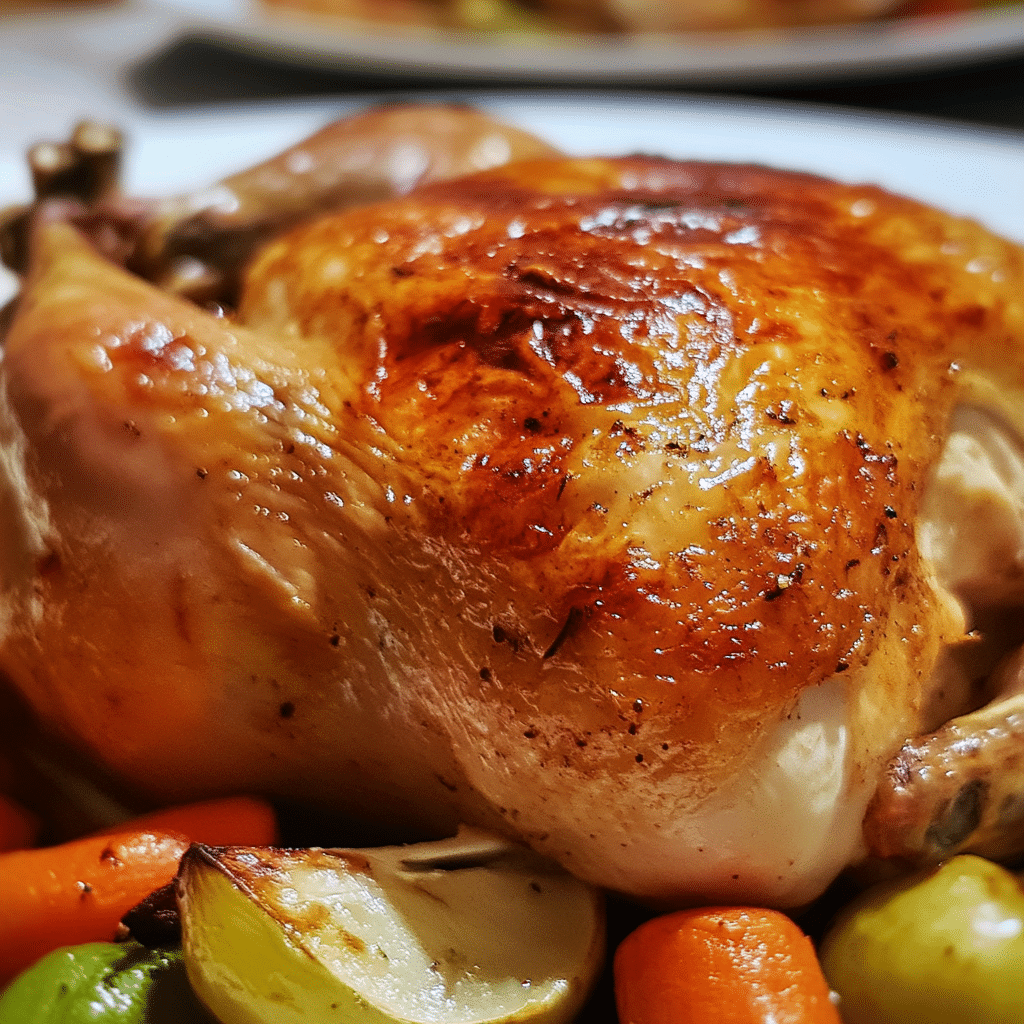 Roasted chicken with vegetables and crispy skin