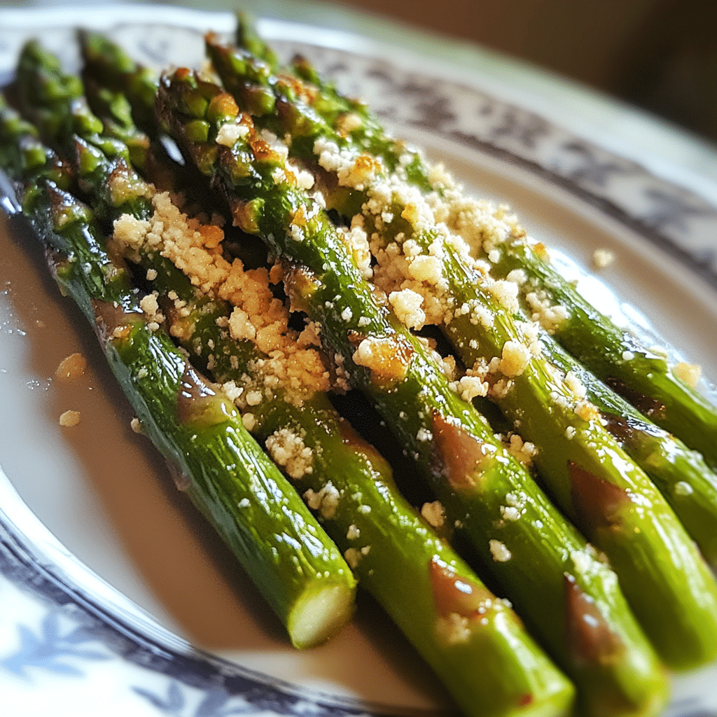 Roasted asparagus with parmesan, golden brown and tender