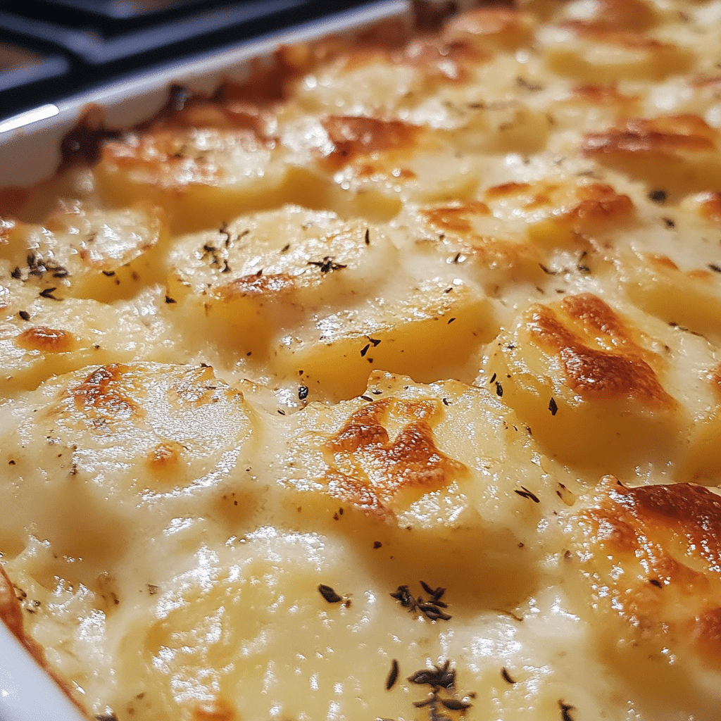 Creamy scalloped potatoes with golden crust