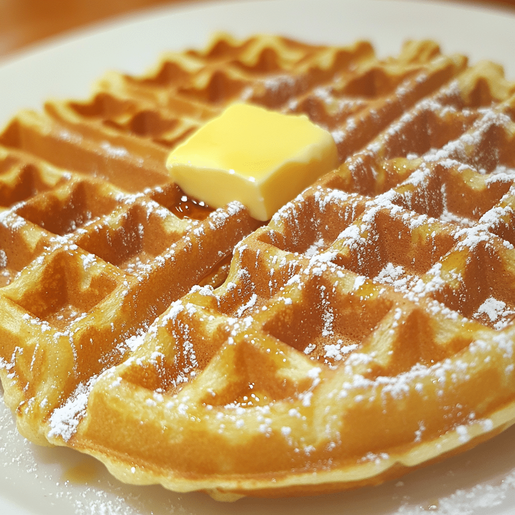 Crispy sourdough waffles with syrup and butter