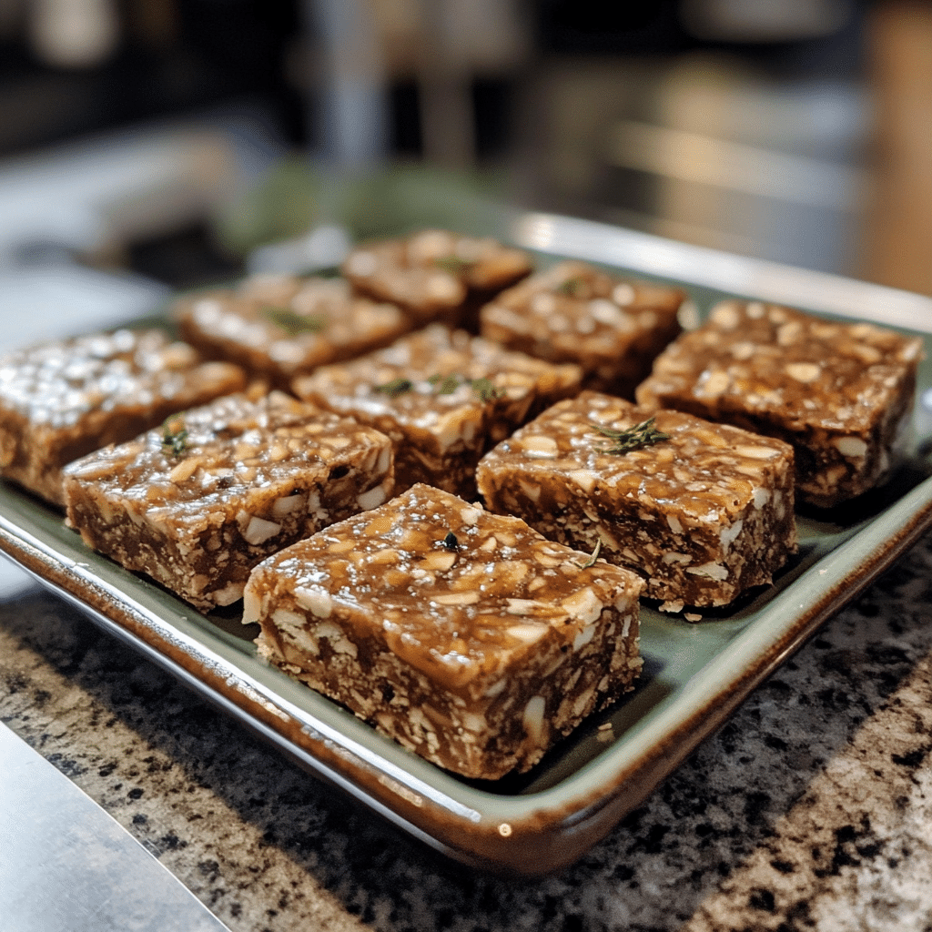 Homemade billionaire bars in a serving dish in a bright kitchen