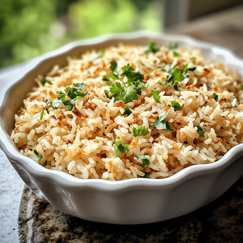 Homemade bobby flay’s crispy rice in a serving dish in a bright kitchen