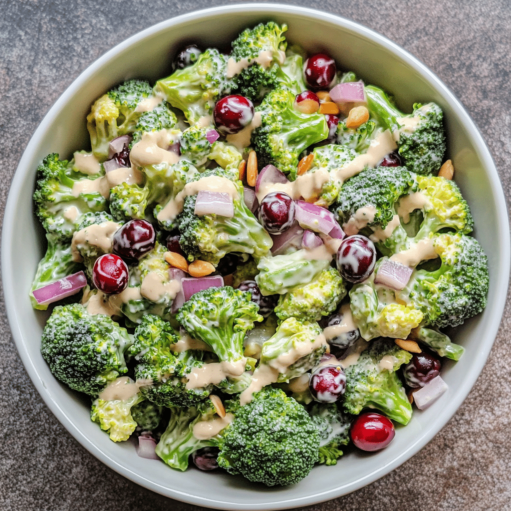 Broccoli Salad served in a dish with visible texture and garnish