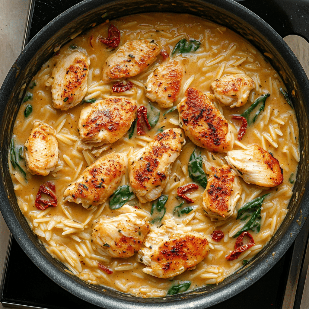 Cajun Chicken Orzo served in a dish with visible texture and garnish