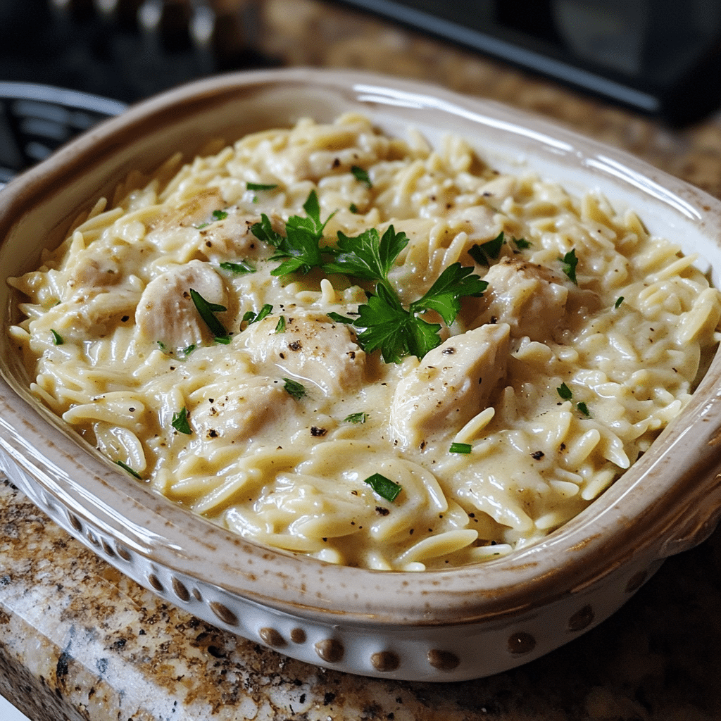 Homemade can you make creamy chicken orzo in under 45 minutes in a serving dish in a bright kitchen