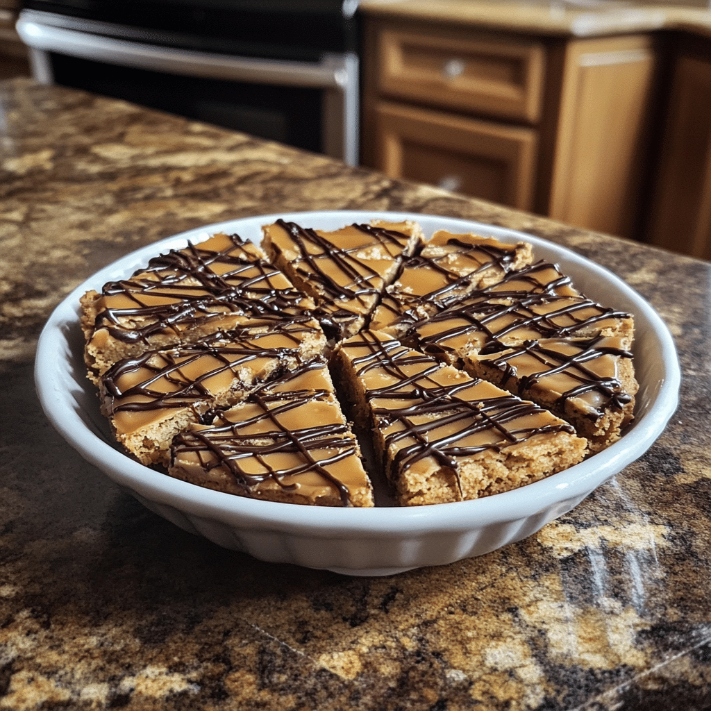 Homemade classic millionaire shortbread recipe with caramel and chocolate in a serving dish in a bright kitchen