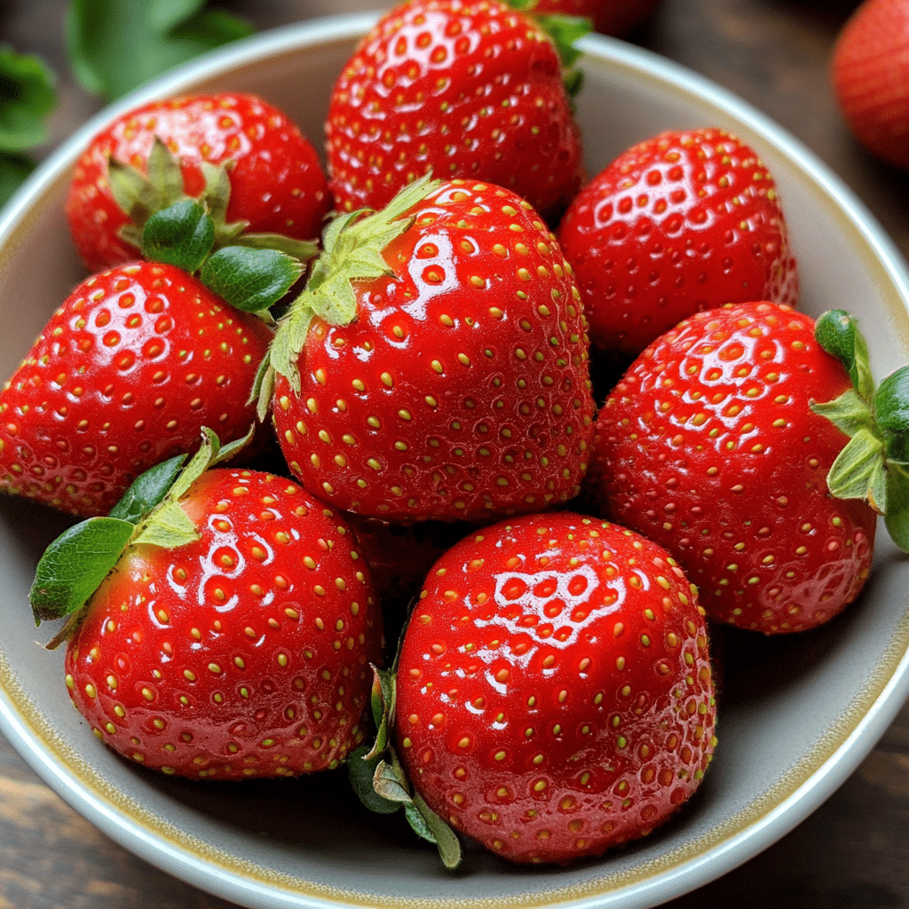 Bowl of deviled strawberries (the best party food for a crowd!) ready to eat