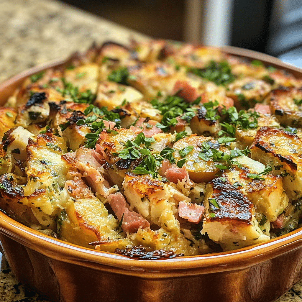 Homemade easter lunch menu ideas for the whole family in a serving dish in a bright kitchen