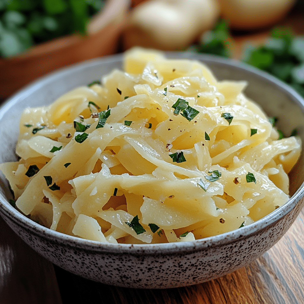 Bowl of easy potato noodles ready to eat