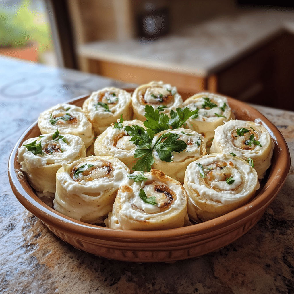 Homemade halal carnivore smoky cream cheese rolls in a serving dish in a bright kitchen