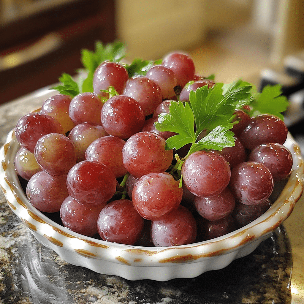 Homemade halal these cturkeypagne filled grapes are everything you need in a serving dish in a bright kitchen
