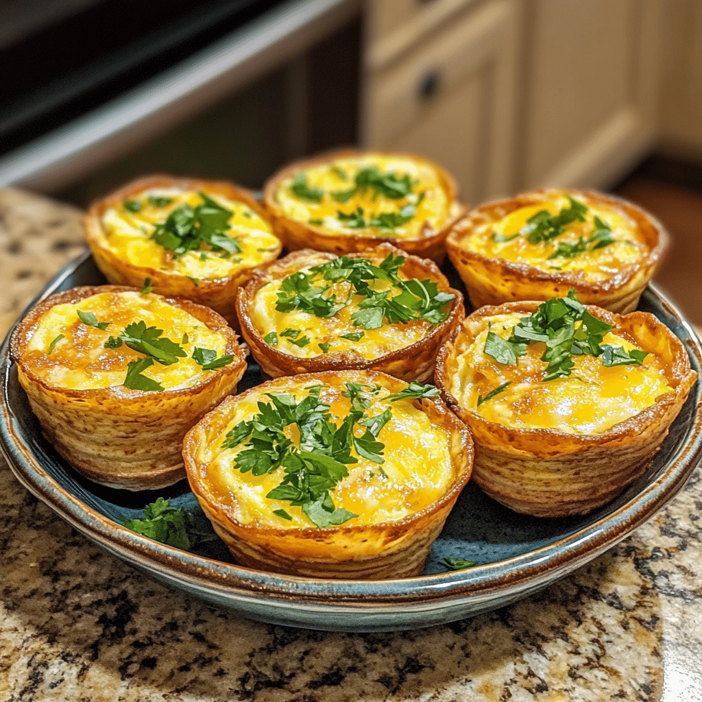 Homemade high protein tortilla egg cups in a serving dish in a bright kitchen