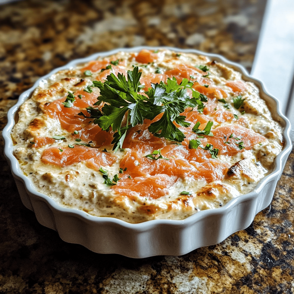 Homemade incredibly flavorful smoked salmon bagel dip served in a dish in a bright kitchen