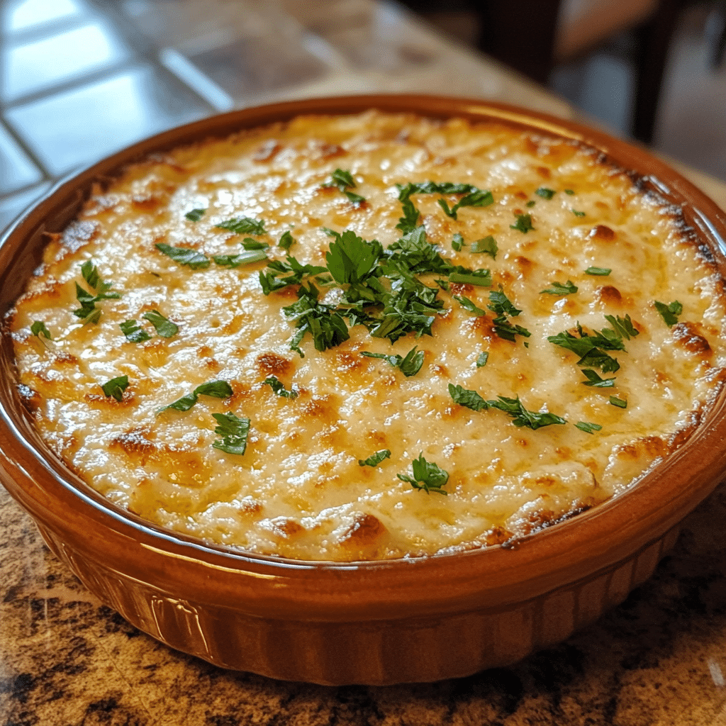 Homemade marry me chicken dip in a serving dish in a bright kitchen