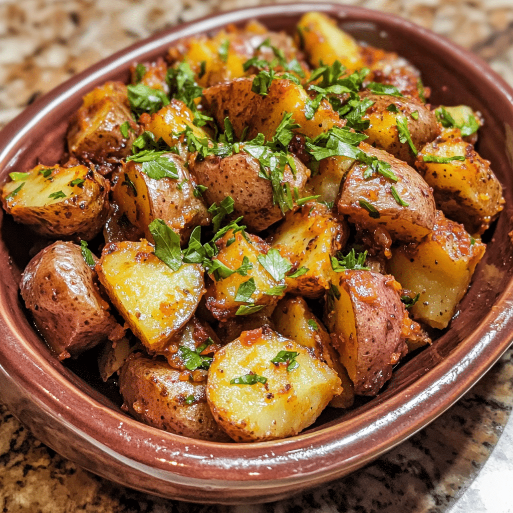 Homemade mississippi mud potatoes recipe in a serving dish in a bright kitchen
