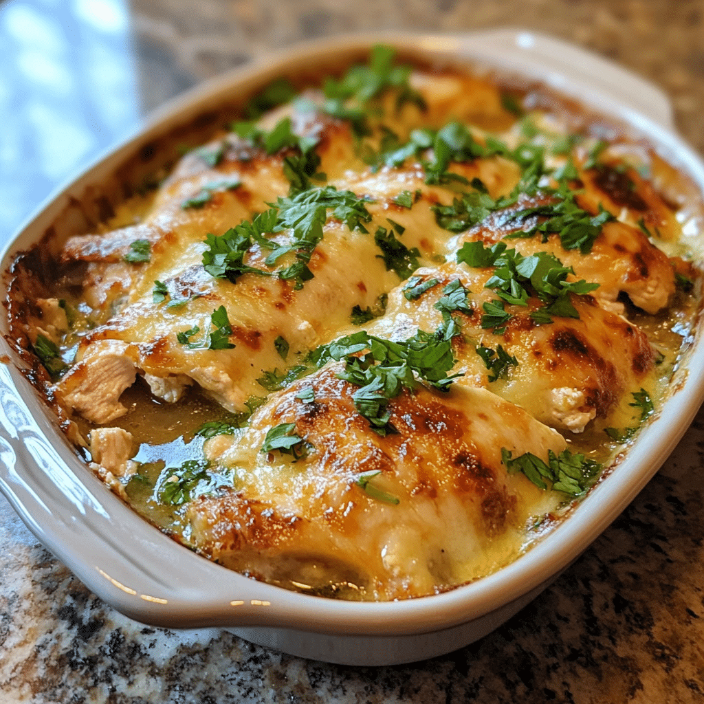 Homemade neiman marcus chicken casserole in a serving dish in a bright kitchen