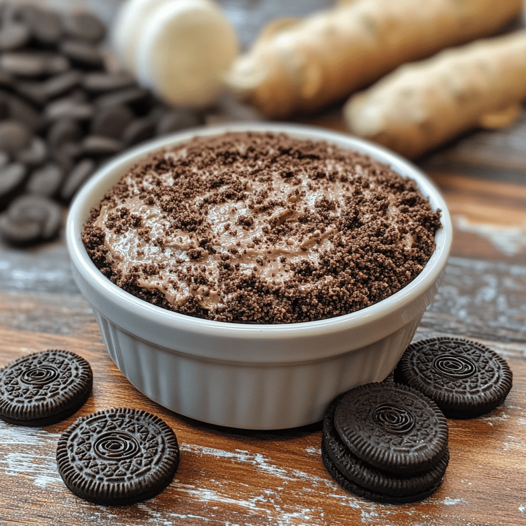 Bowl of oreo dirt cake ready to eat