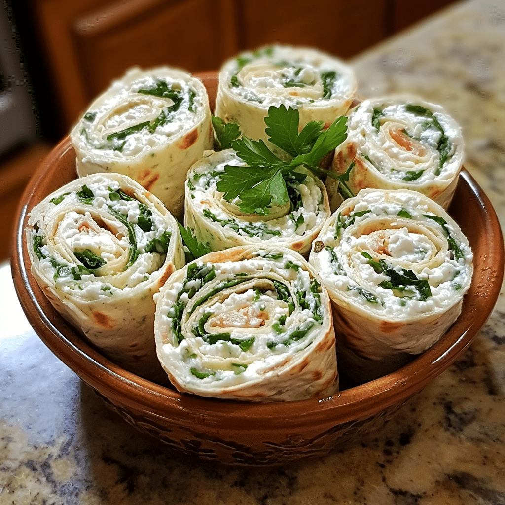 Homemade quick cottage cheese wraps in a serving dish in a bright kitchen