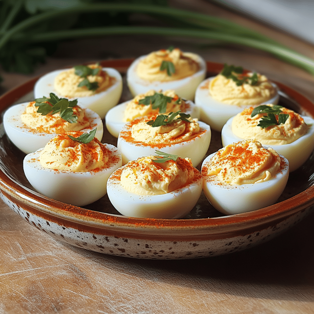 Homemade the best deviled egg variations in a serving dish in a bright kitchen