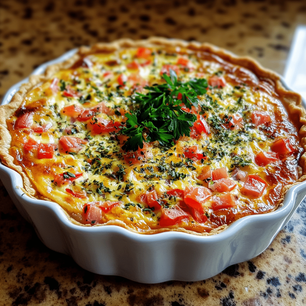 Homemade what to serve with quiche in a serving dish in a bright kitchen