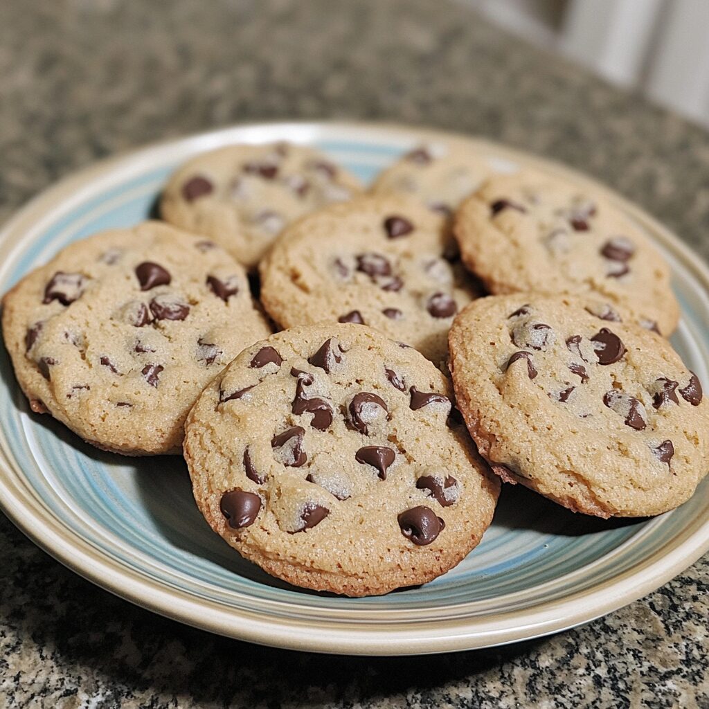 Award Winning Soft Chocolate Chip Cookies served on a plate in natural light