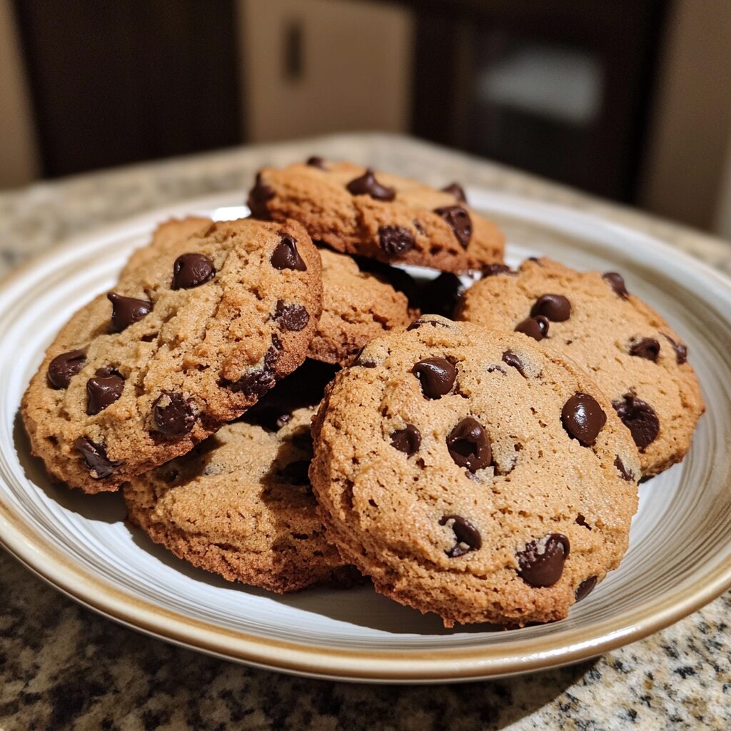 Banana Bread Chocolate Chip Cookies served on a plate in natural light