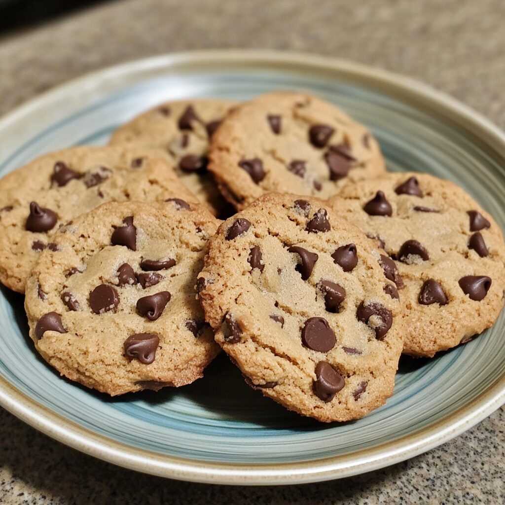 Basisrecept Chocolate Chip Cookies served on a plate in natural light
